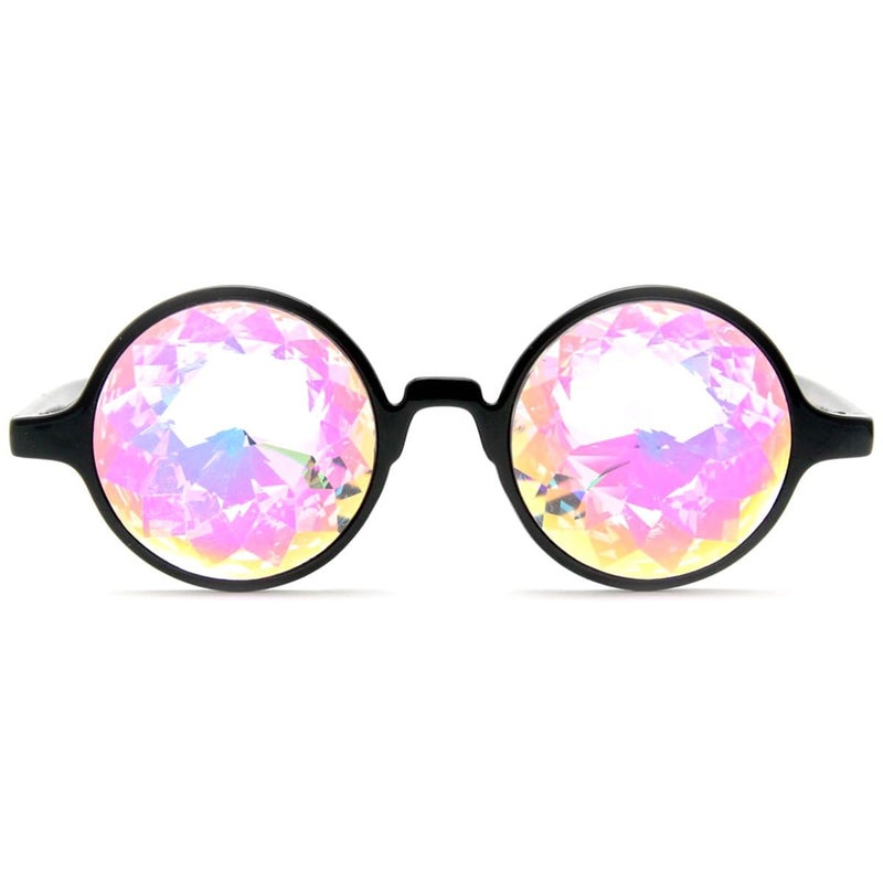 GloFX Black Kaleidoscope Glasses | Plastic Frame Diffraction Glasses with Glass Crystal Lens | 3D Prism Rainbow Effect | Great EDM, Concert, and Rave Accessory - Image 1